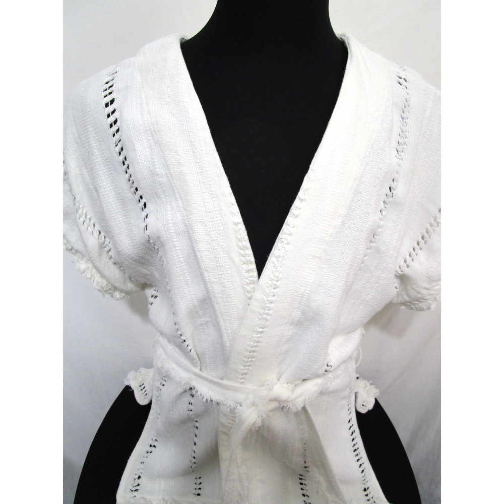 Vintage Handwoven Mexican White Belted Boho Wrap Shirt Women Sz M/L - Picture 8 of 13